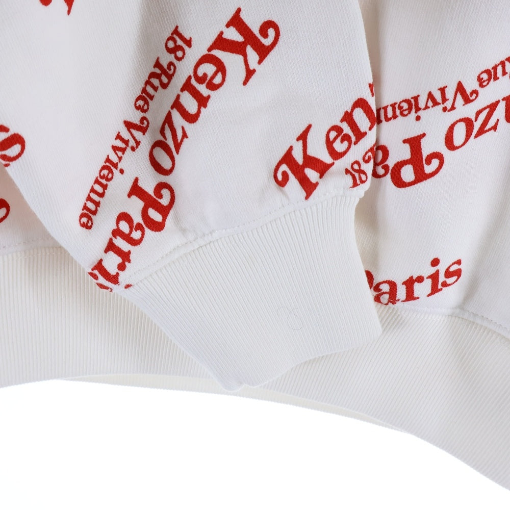 KENZO(ケンゾー) 24SS×VERDY SHORT HOODIE FE52SW1234MI ヴェルディ ロゴプリント ショート丈プルオーバーパーカー ホワイト/レッド レディース