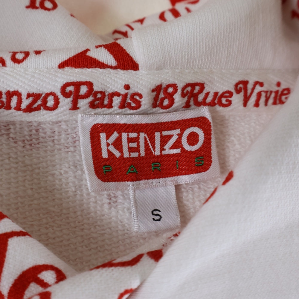 KENZO(ケンゾー) 24SS×VERDY SHORT HOODIE FE52SW1234MI ヴェルディ ロゴプリント ショート丈プルオーバーパーカー ホワイト/レッド レディース