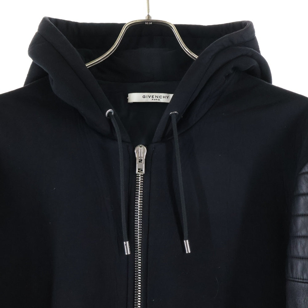 GIVENCHY(ジバンシィ) 袖レザーネオプレンジップアップパーカー 17S 0308 443 ブラック