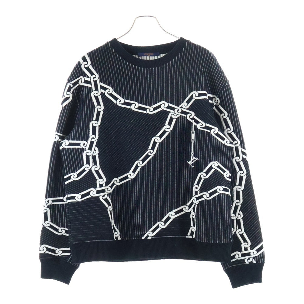 LOUIS VUITTON(ルイヴィトン) 20SS 3Dエフェクト チェーンストライプキルテッドクルーネックトレーナー RM201M TCA HIY03W ブラック