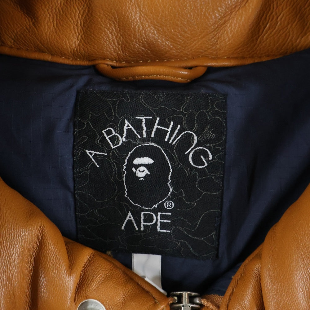 A BATHING APE(アベイシングエイプ) シープスキン レザー ダウンジャケット ブラウン