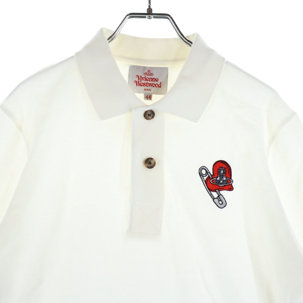 Vivienne Westwood(ヴィヴィアンウエストウッド) SAFETY PIN HEARR SHIRT セーフティピンハート刺繍 半袖ポロシャツ ホワイト