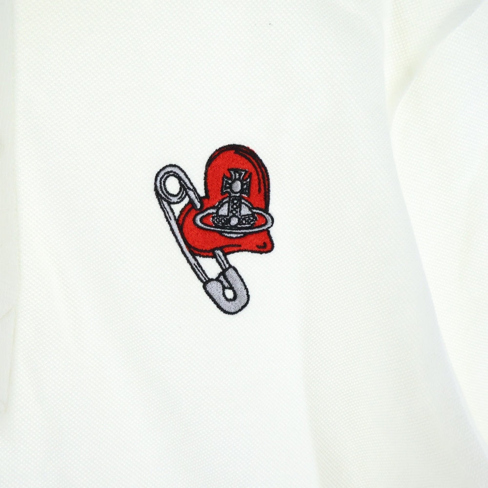 Vivienne Westwood(ヴィヴィアンウエストウッド) SAFETY PIN HEARR SHIRT セーフティピンハート刺繍 半袖ポロシャツ ホワイト