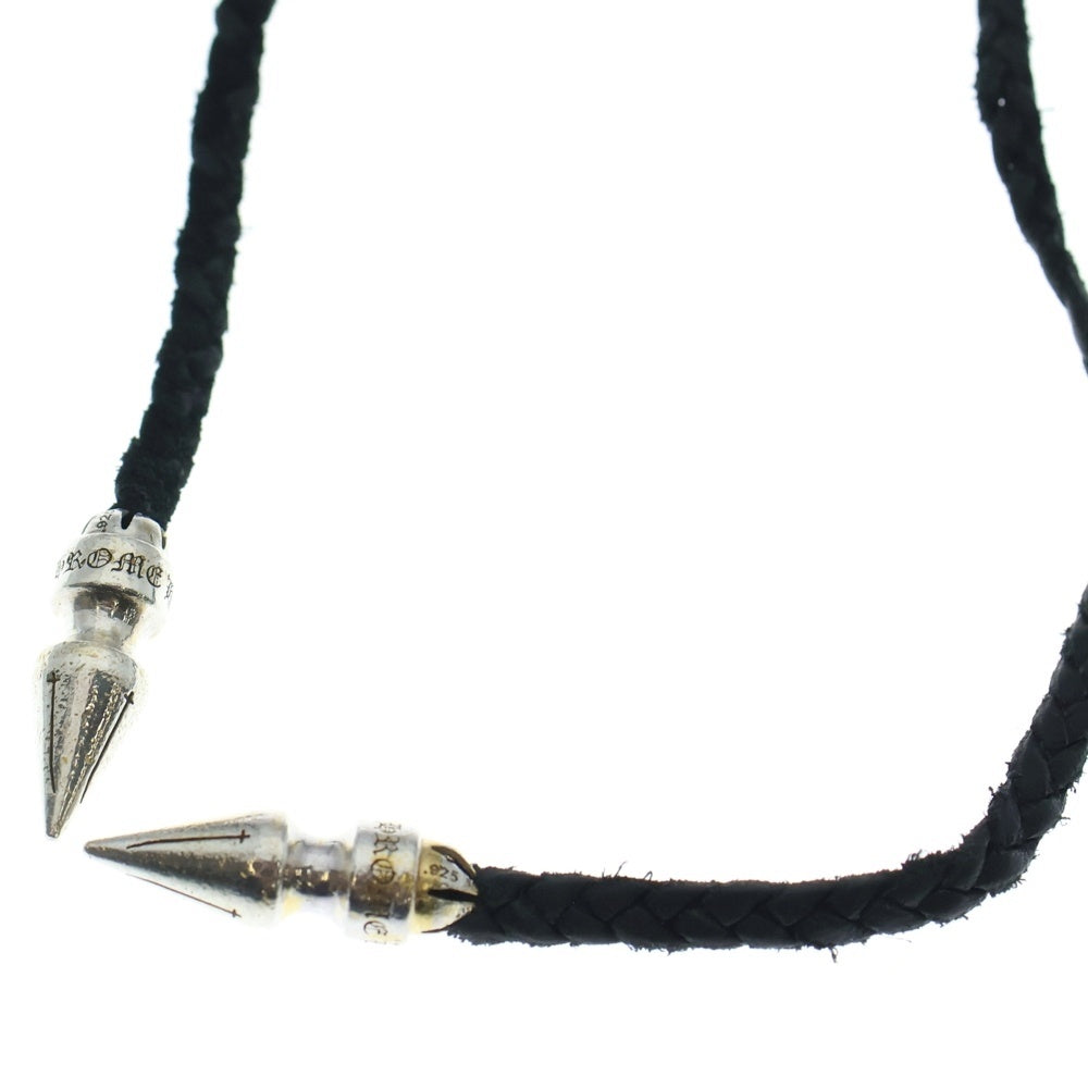 CHROME HEARTS(クロムハーツ) SPIKE LEATHER BRAID スパイクレザーブレード レザーネックレス シルバー/ブラック