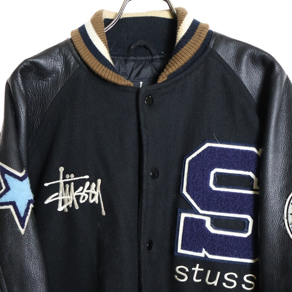STUSSY(ステューシー) 90S 15周年 ロゴ刺繍 スタジアムジャケット ブラック