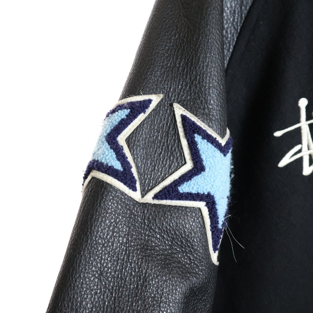 STUSSY(ステューシー) 90S 15周年 ロゴ刺繍 スタジアムジャケット ブラック