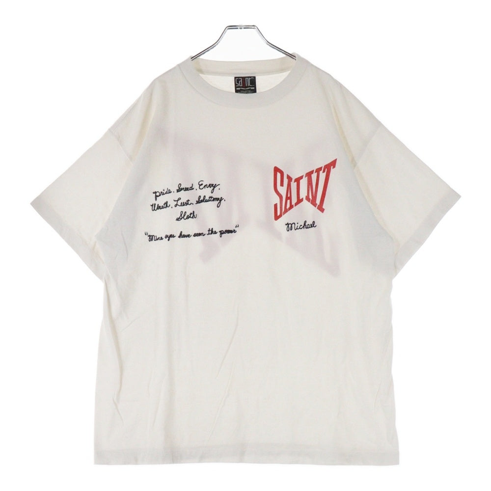 SAINT MICHAEL(セントマイケル) 21SS S/S TEE LOGO EMB ロゴプリント クルーネック 半袖Tシャツ カットソー ホワイト SM-S21-0000-007