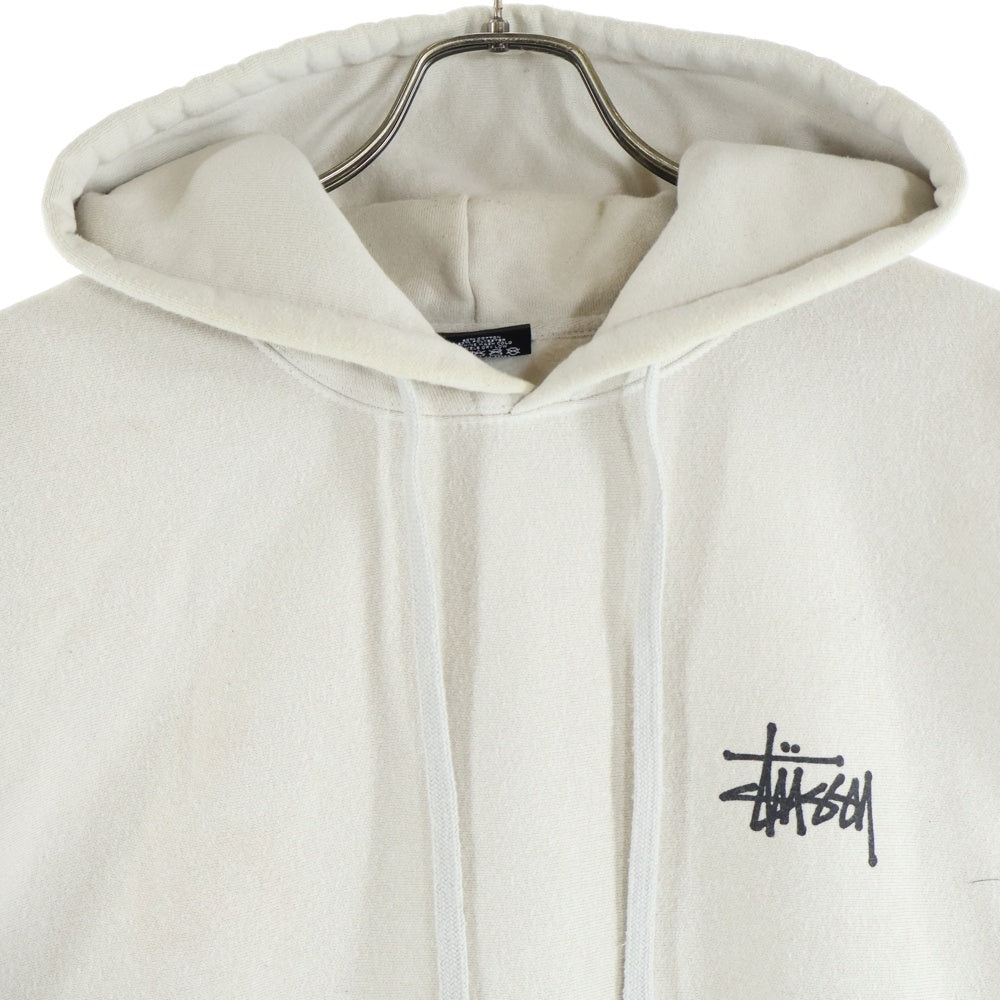 STUSSY(ステューシー) フロント バック ロゴプリント プルオーバーパーカー ホワイト