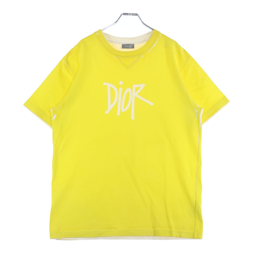DIOR(ディオール) 20AW ×SHAWN STUSSY ショーン ステューシー ロゴプリント クルーネック コットン 半袖Tシャツ カットソー イエロー 033J625E0554