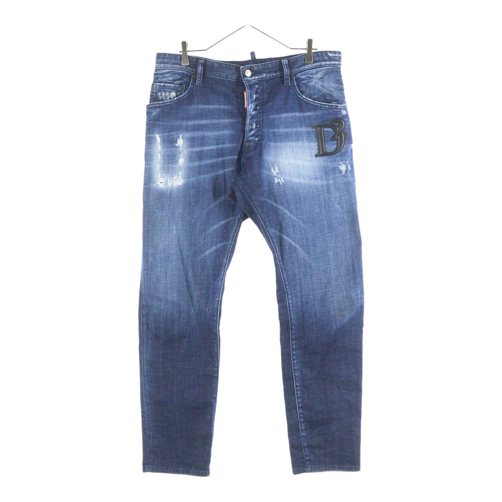 DSQUARED2(ディースクエアード) D2レザーパッチ スキニージーンズ デニムパンツ インディゴ S74LB1721 D30010