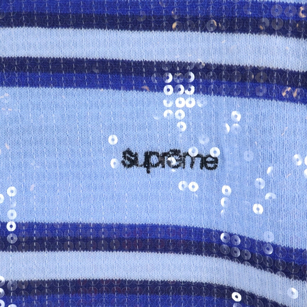 SUPREME(シュプリーム) 23SS Sequin Stripe Zip Polo ストライプ ハーフジップポロシャツ ブルー