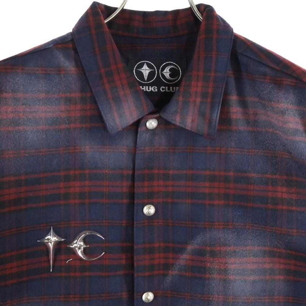 THUG CLUB(サグクラブ) 24AW Arab Sword Flannel Shirt アラブソード 袖 バック刺繍 ロゴプレート チェック総柄 フランネル スナップボタン 長袖シャツ TC24SH2003