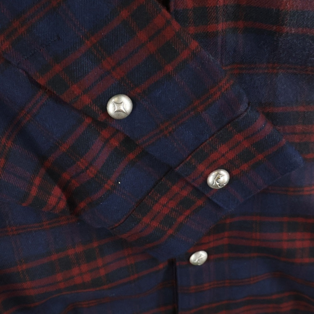 THUG CLUB(サグクラブ) 24AW Arab Sword Flannel Shirt アラブソード 袖 バック刺繍 ロゴプレート チェック総柄 フランネル スナップボタン 長袖シャツ TC24SH2003