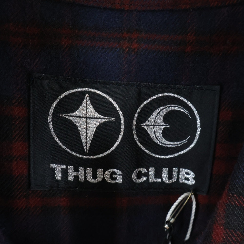 THUG CLUB(サグクラブ) 24AW Arab Sword Flannel Shirt アラブソード 袖 バック刺繍 ロゴプレート チェック総柄 フランネル スナップボタン 長袖シャツ TC24SH2003
