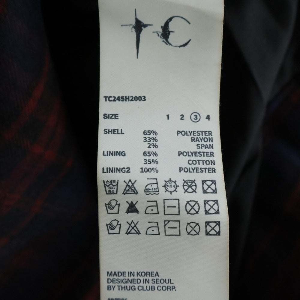 THUG CLUB(サグクラブ) 24AW Arab Sword Flannel Shirt アラブソード 袖 バック刺繍 ロゴプレート チェック総柄 フランネル スナップボタン 長袖シャツ TC24SH2003