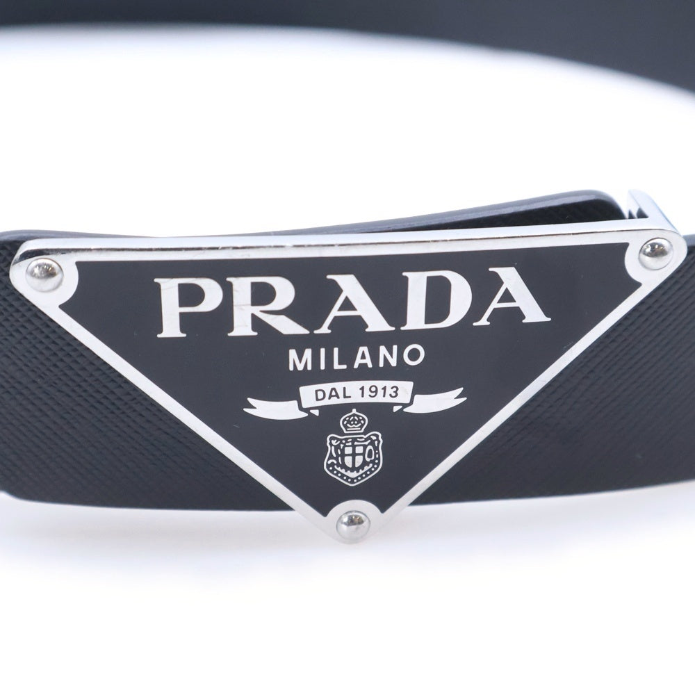 PRADA(プラダ) トライアングルロゴプレート バックル付きベルト ブラック レディース