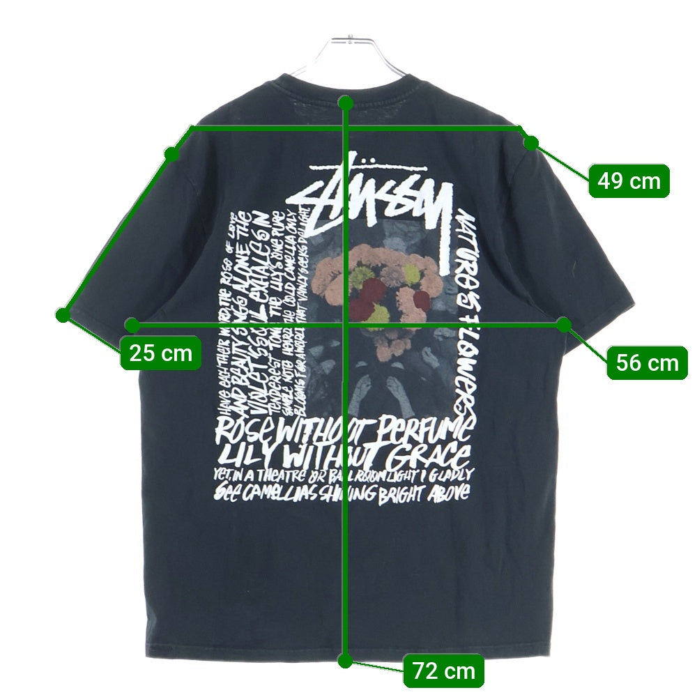 STUSSY(ステューシー) Camellias Pigment Dyed Tee プリント半袖Tシャツ 半袖カットソー ブラック