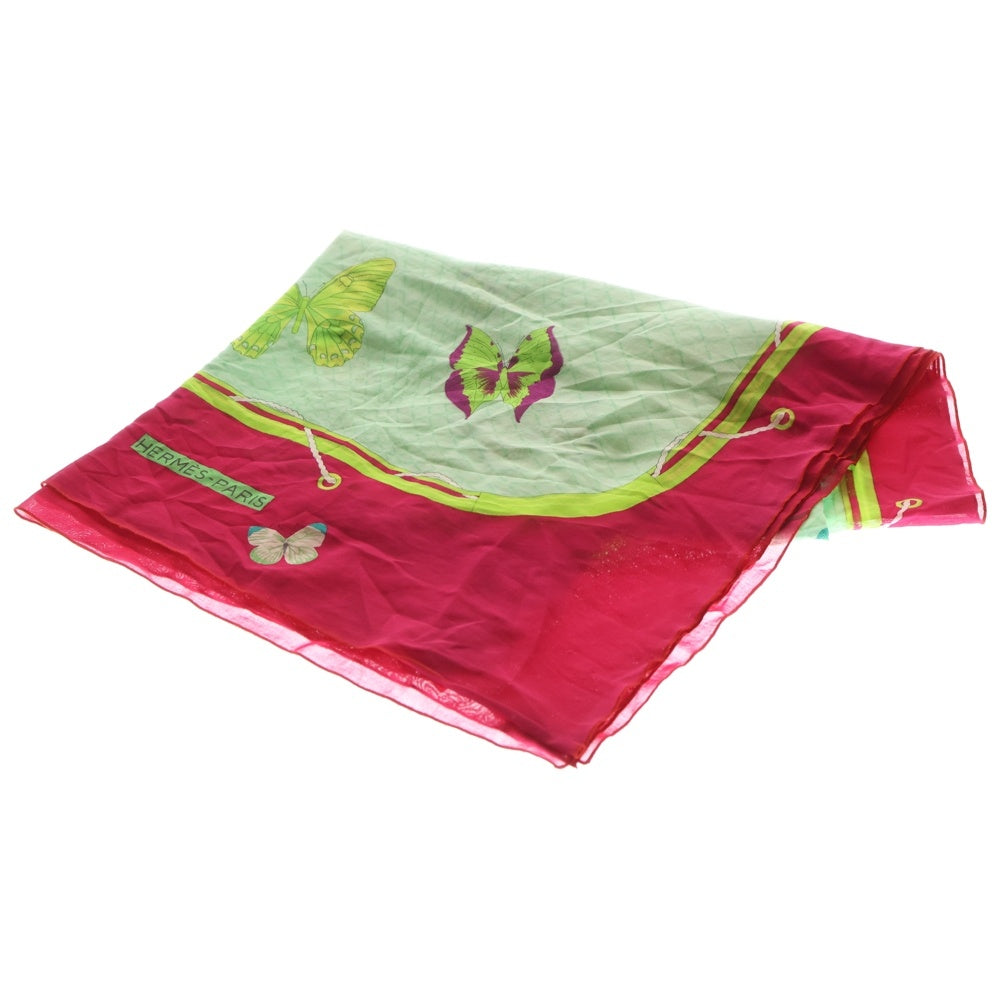 HERMES(エルメス) 蝶 大判 スカーフ ピンク/グリーン レディース