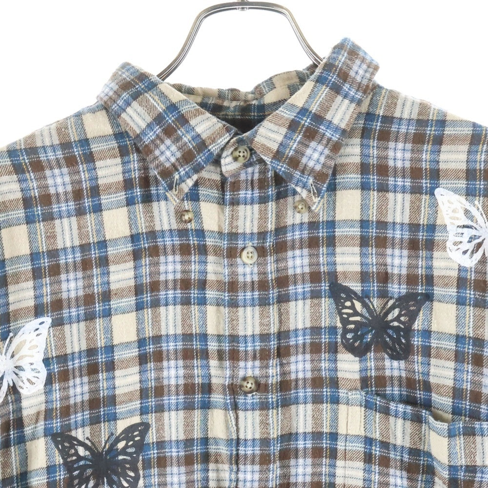 About Dreams(アバウトドリームズ) FLANNEL SHIRT バタフライプリント フランネルシャツ ブラウン