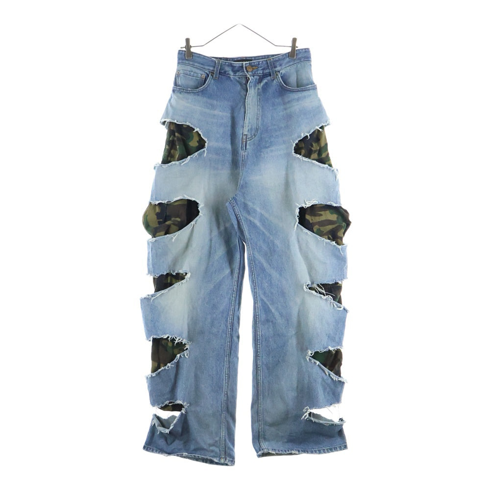 BALENCIAGA(バレンシアガ) 21AW カモフラレイヤードクラッシュデニムパンツ インディゴ 662763 TDW14