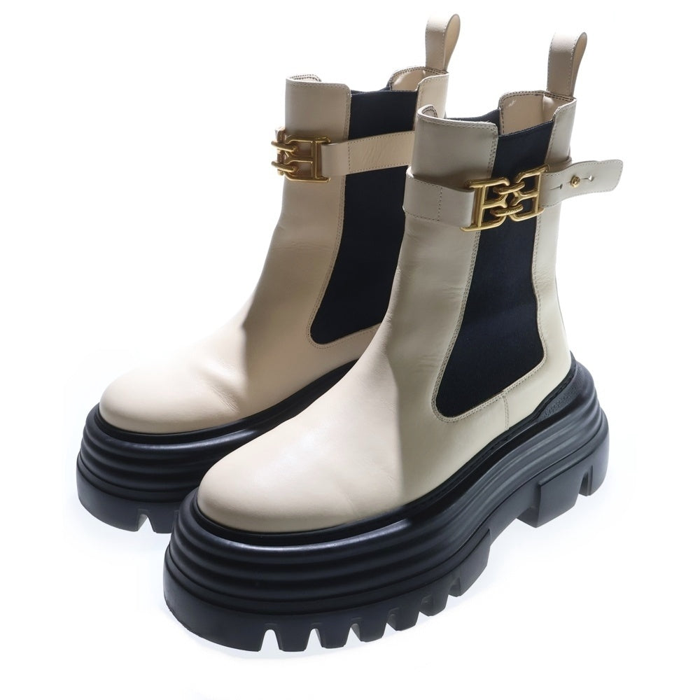 BALLY(バリー) サイドゴアブーツ ロゴゴールド金具 厚底ブーツ アイボリー レディース