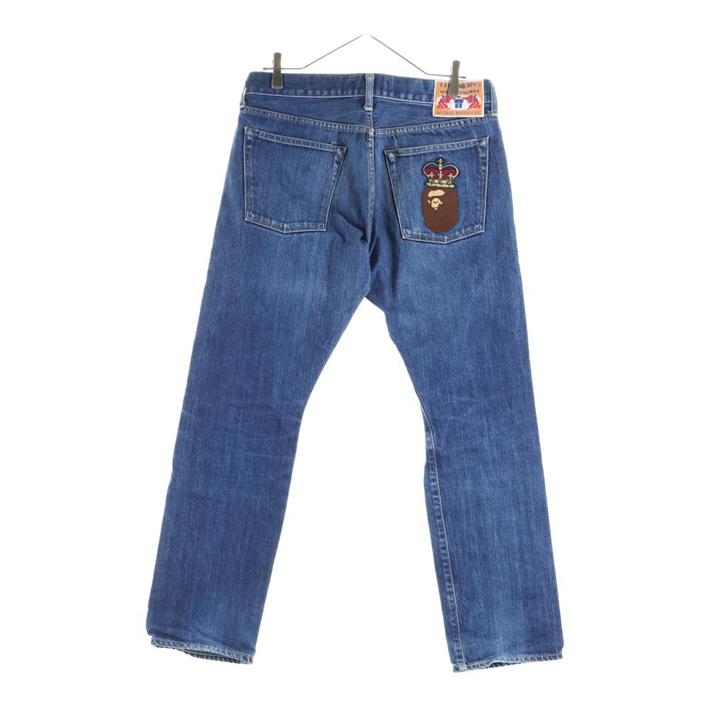 A BATHING APE(アベイシングエイプ) バッグポケット刺繍入りデニムパンツ スキニーパンツ インディゴ