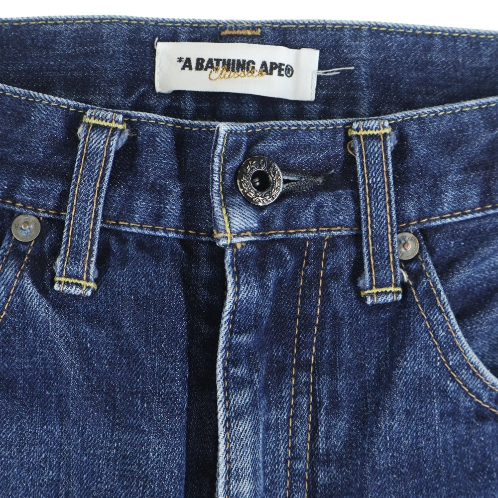 A BATHING APE(アベイシングエイプ) バッグポケット刺繍入りデニムパンツ スキニーパンツ インディゴ