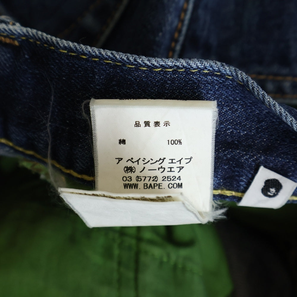 A BATHING APE(アベイシングエイプ) バッグポケット刺繍入りデニムパンツ スキニーパンツ インディゴ