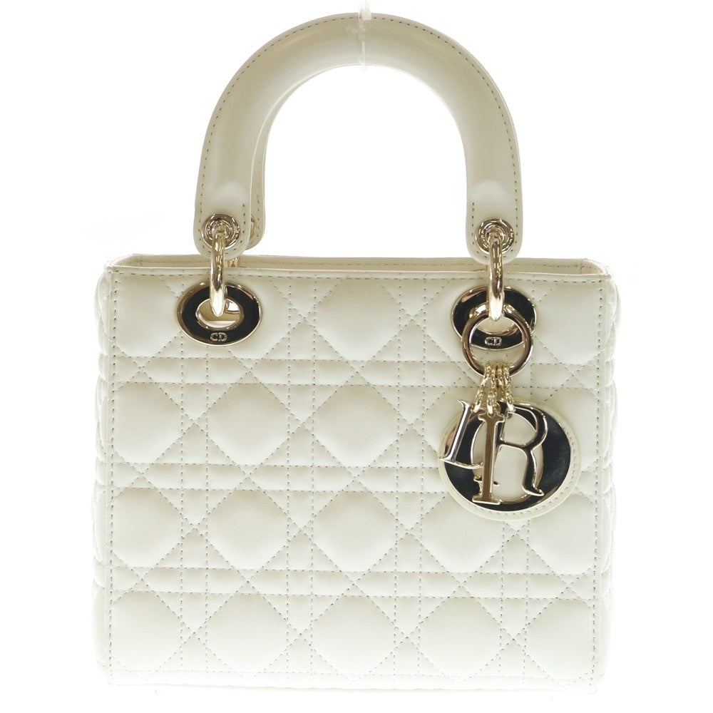 Christian Dior(クリスチャンディオール) Lady Dior My ABCDior レディディオール スモール カナージュ 2WAY チャーム付レザーハンドバッグ ショルダーバッグ ホワイト レディース