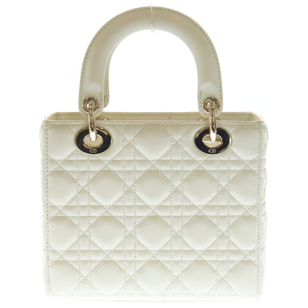 Christian Dior(クリスチャンディオール) Lady Dior My ABCDior レディディオール スモール カナージュ 2WAY チャーム付レザーハンドバッグ ショルダーバッグ ホワイト レディース