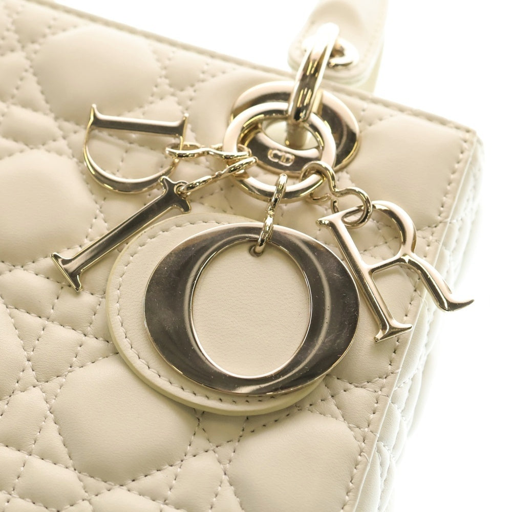 Christian Dior(クリスチャンディオール) Lady Dior My ABCDior レディディオール スモール カナージュ 2WAY チャーム付レザーハンドバッグ ショルダーバッグ ホワイト レディース