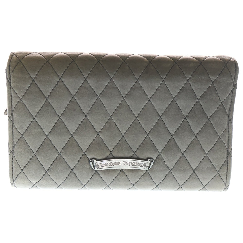 CHROME HEARTS(クロムハーツ) WAVE4 QLT 3SNP #4ウェーブキルティングレザーウォレット財布 グレー