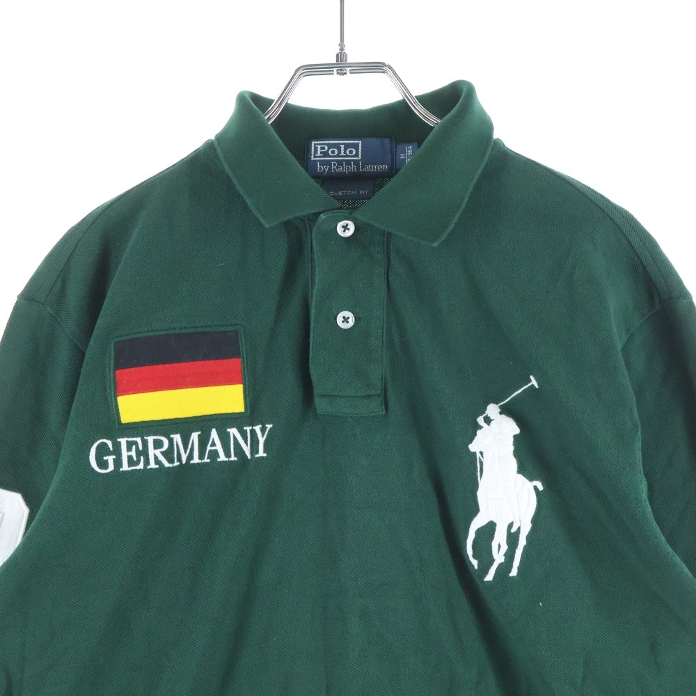 POLO RALPH LAUREN(ポロラルフローレン) ポニー ドイツ国旗刺繍 長袖ラガーシャツ グリーン