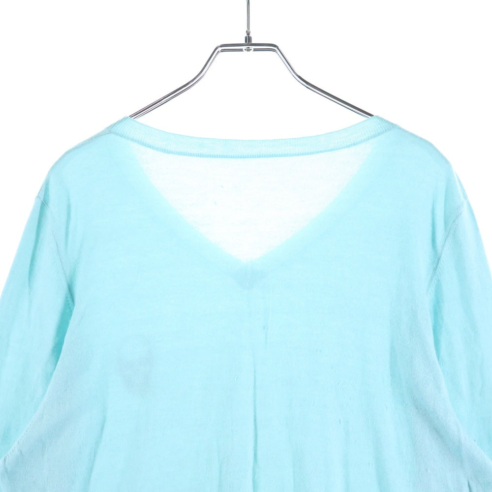 lucien pellat-finet(ルシアンペラフィネ) スカル Vネック レーヨン ニットセーター スカイブルー