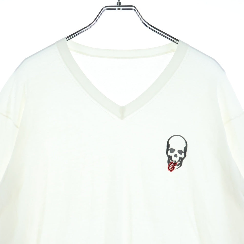 lucien pellat-finet(ルシアンペラフィネ) スカル Vネック レーヨン ニットセーター ホワイト