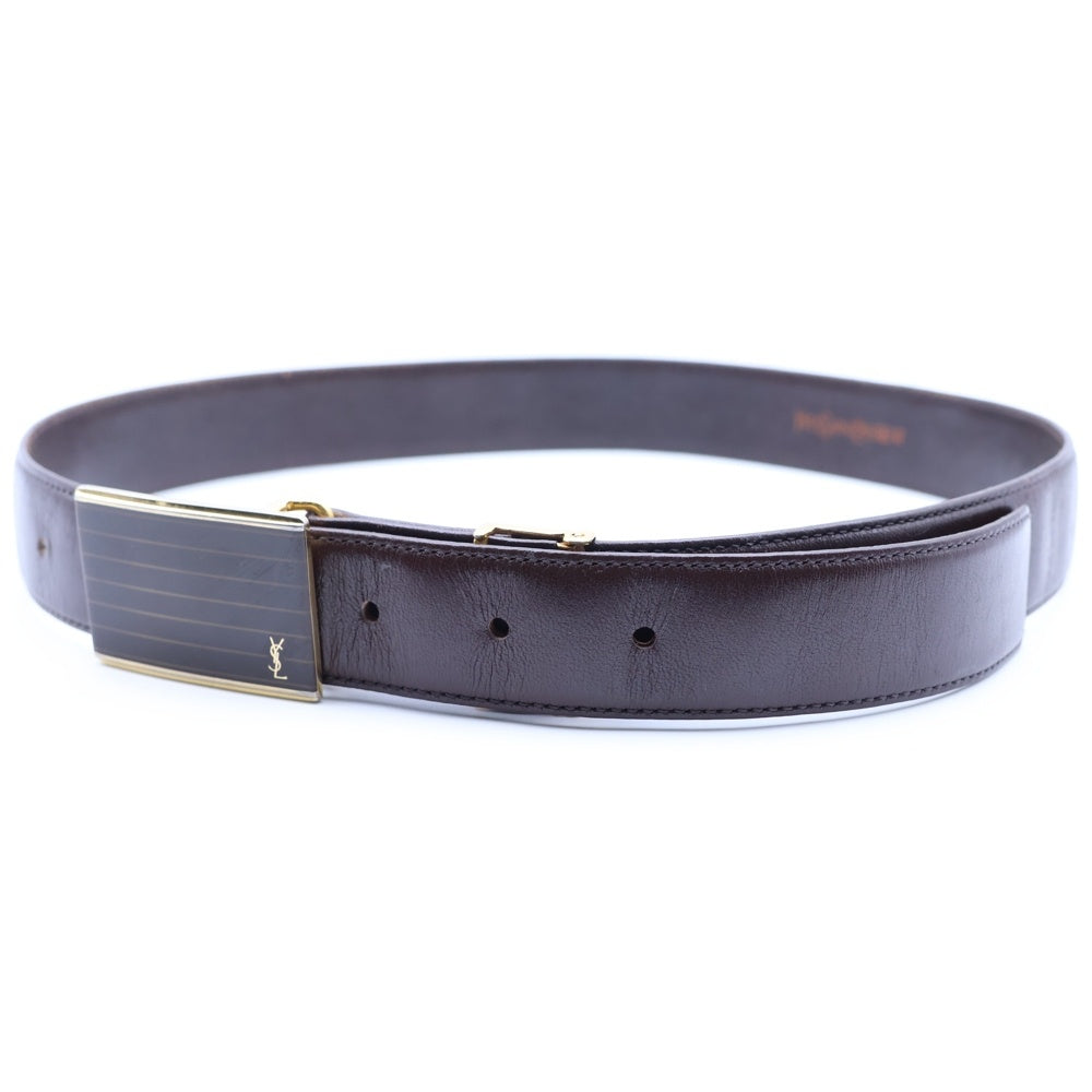 YVES SAINT LAURENT(イヴサンローラン) ロゴプレート レザーベルト ブラウン
