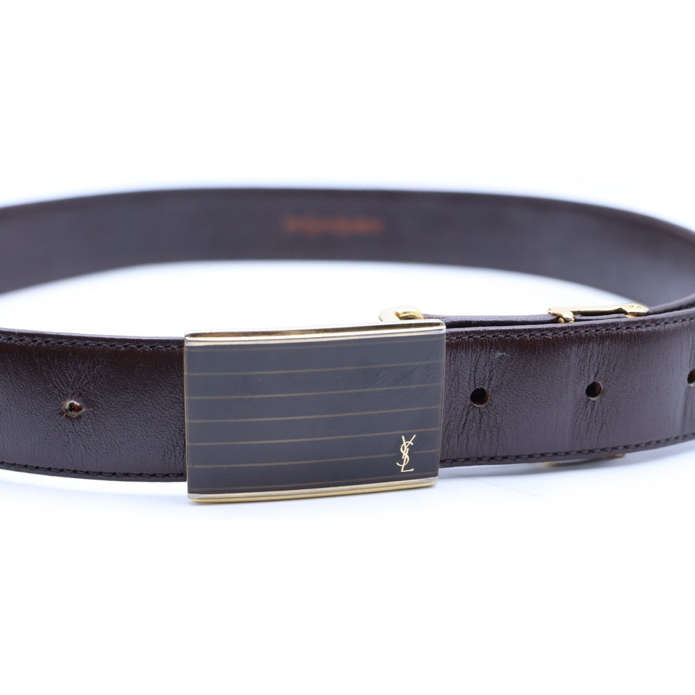 YVES SAINT LAURENT(イヴサンローラン) ロゴプレート レザーベルト ブラウン
