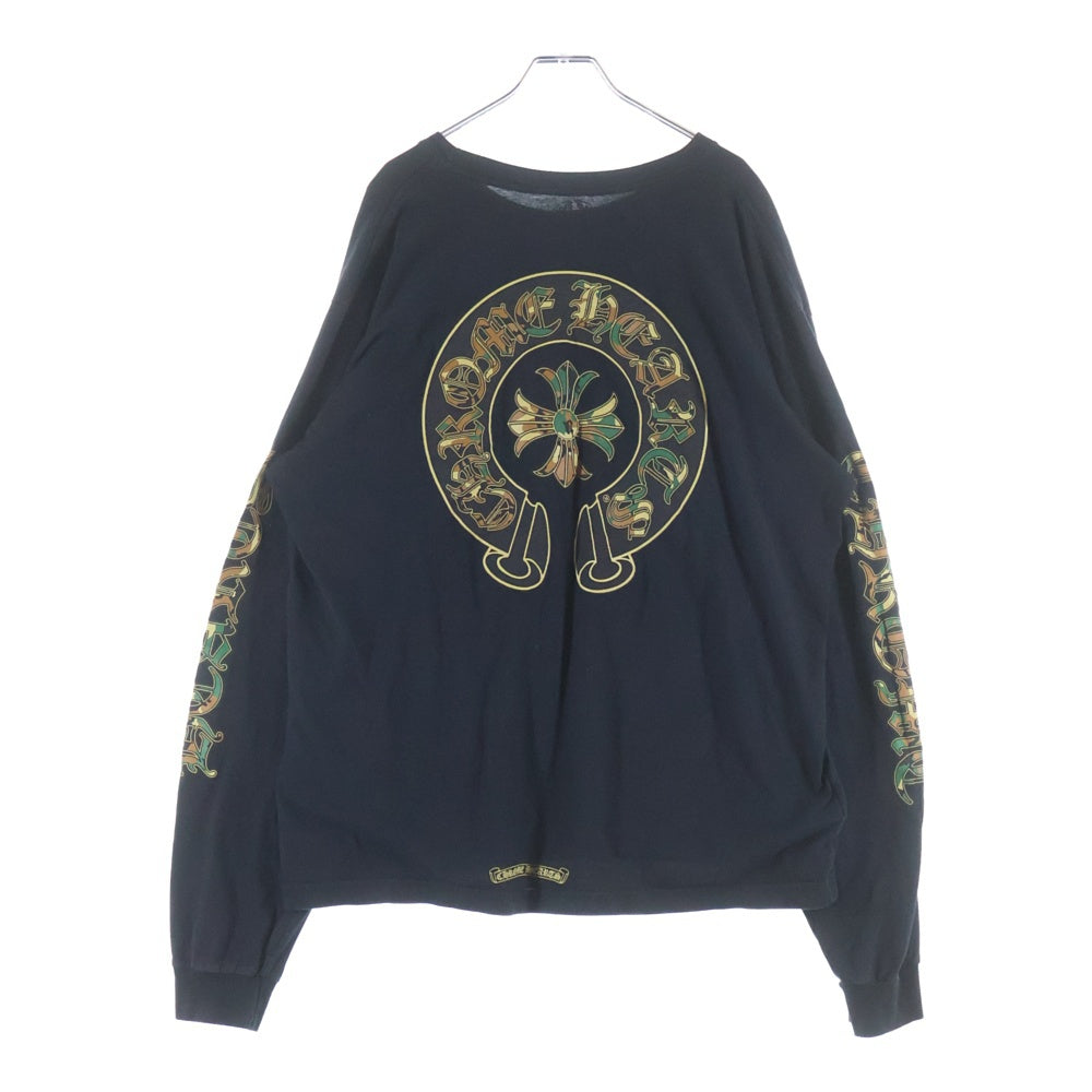 CHROME HEARTS(クロムハーツ) CAMO HORSE SHOE カモホースシュー バッグプリント長袖Tシャツ ブラック
