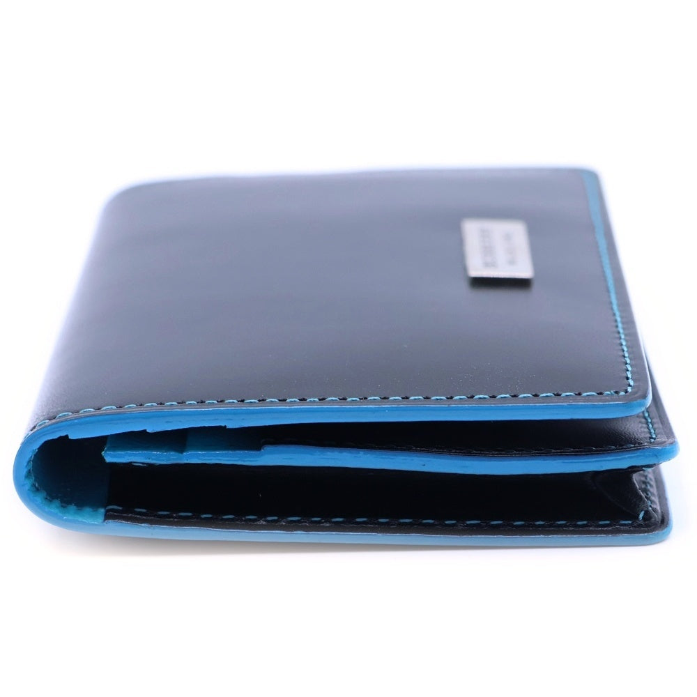 BURBERRY BLUE LABEL(バーバリーブルーレーベル) ロゴメタルプレート レザーカードケース ブラック/ブルー BKS28-003-09