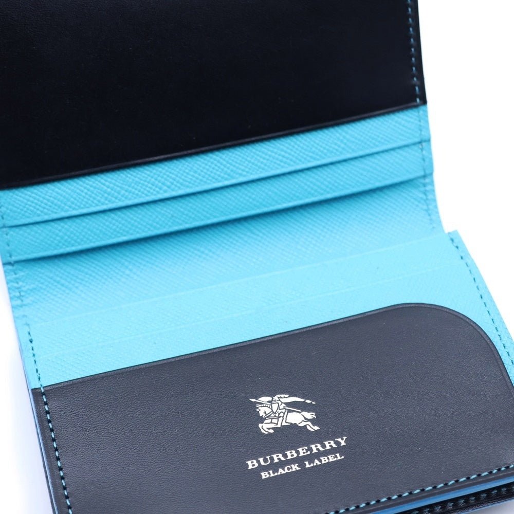 BURBERRY BLUE LABEL(バーバリーブルーレーベル) ロゴメタルプレート レザーカードケース ブラック/ブルー BKS28-003-09