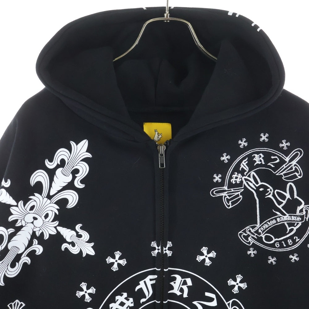 FR2(エフアールツー) Cross Rabbits Multi Logo Hooded FRC4286 クロスラビッツ マルチロゴフーディー ジップアップパーカー ブラック