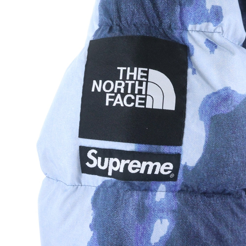 SUPREME(シュプリーム) 21AW ×The North Face Bleached Denim Print Nuptse Jacket ザノースフェイス ブリーチド デニムプリント ヌプシ ダウンジャケット インディゴ ND521001