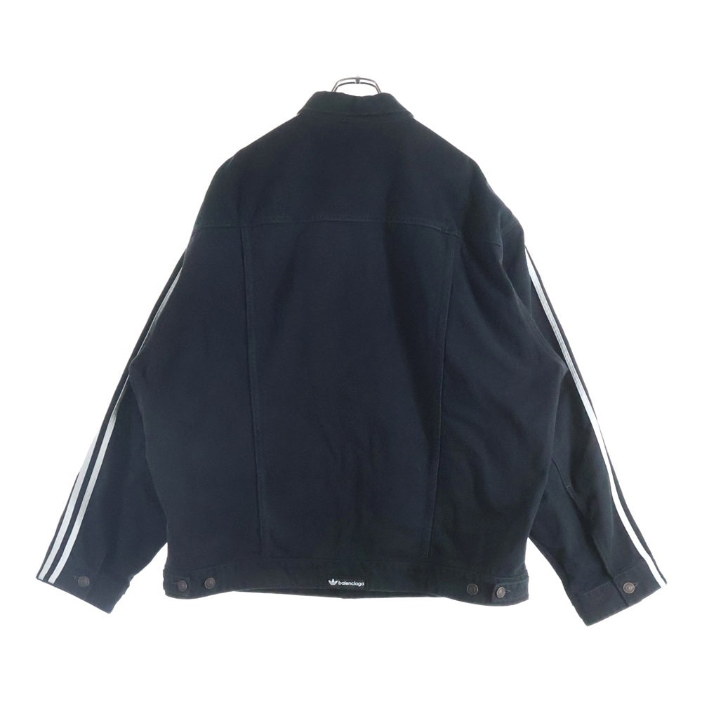 BALENCIAGA(バレンシアガ) 23SS × adidas クラッシュ加工 サイドライン デニムジャケット 724775 TNW54 ブラック