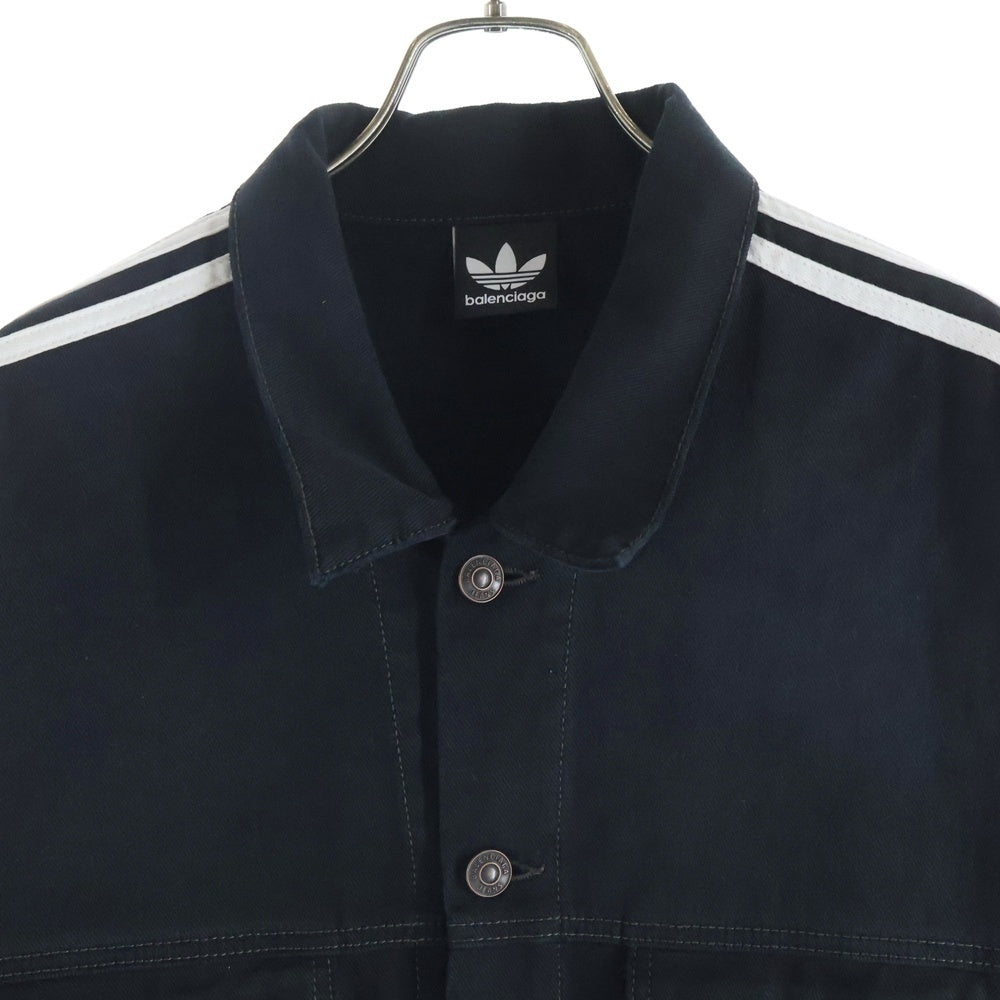 BALENCIAGA(バレンシアガ) 23SS × adidas クラッシュ加工 サイドライン デニムジャケット 724775 TNW54 ブラック