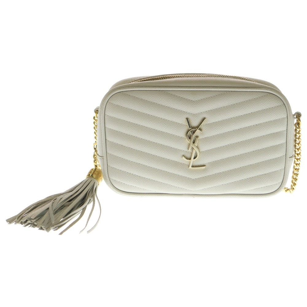 YVES SAINT LAURENT(イヴサンローラン) LOU カメラバック ロゴ金具 キルティングレザーショルダーバック ホワイト/ゴールド MAL612579 レディース