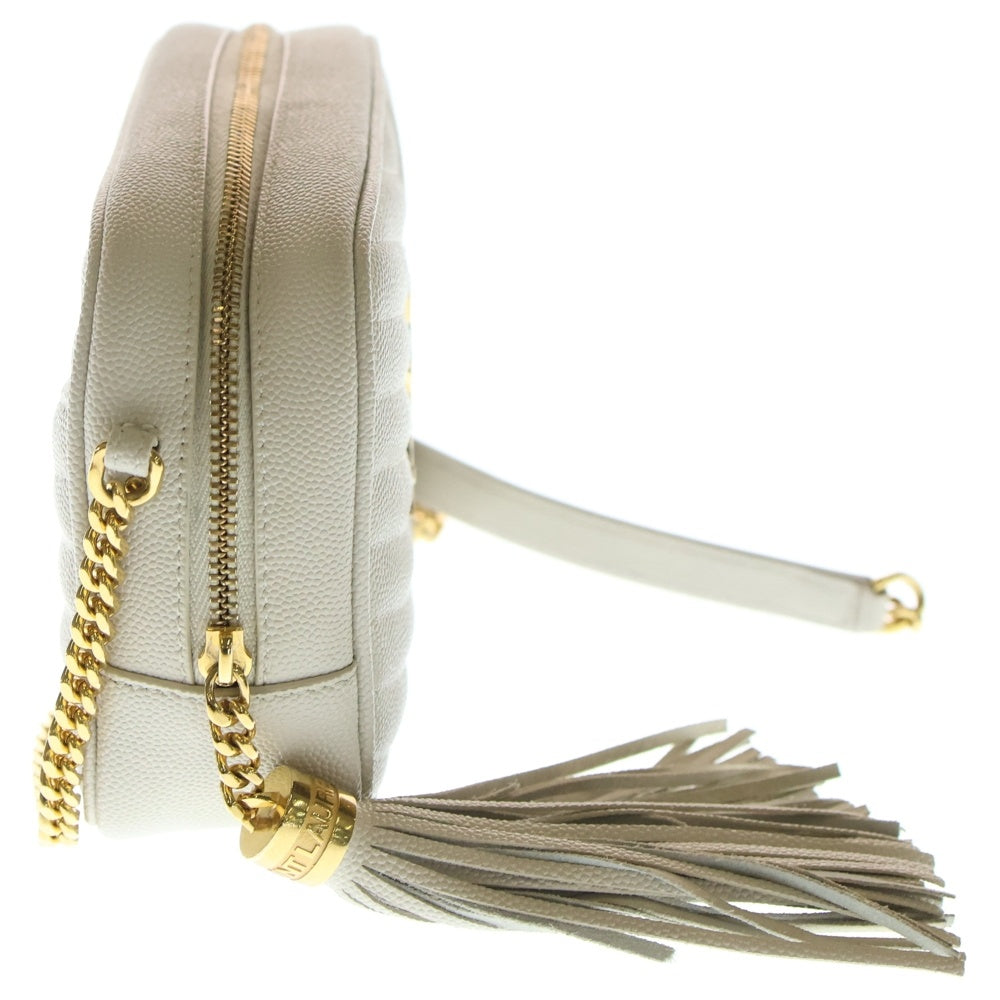 YVES SAINT LAURENT(イヴサンローラン) LOU カメラバック ロゴ金具 キルティングレザーショルダーバック ホワイト/ゴールド MAL612579 レディース