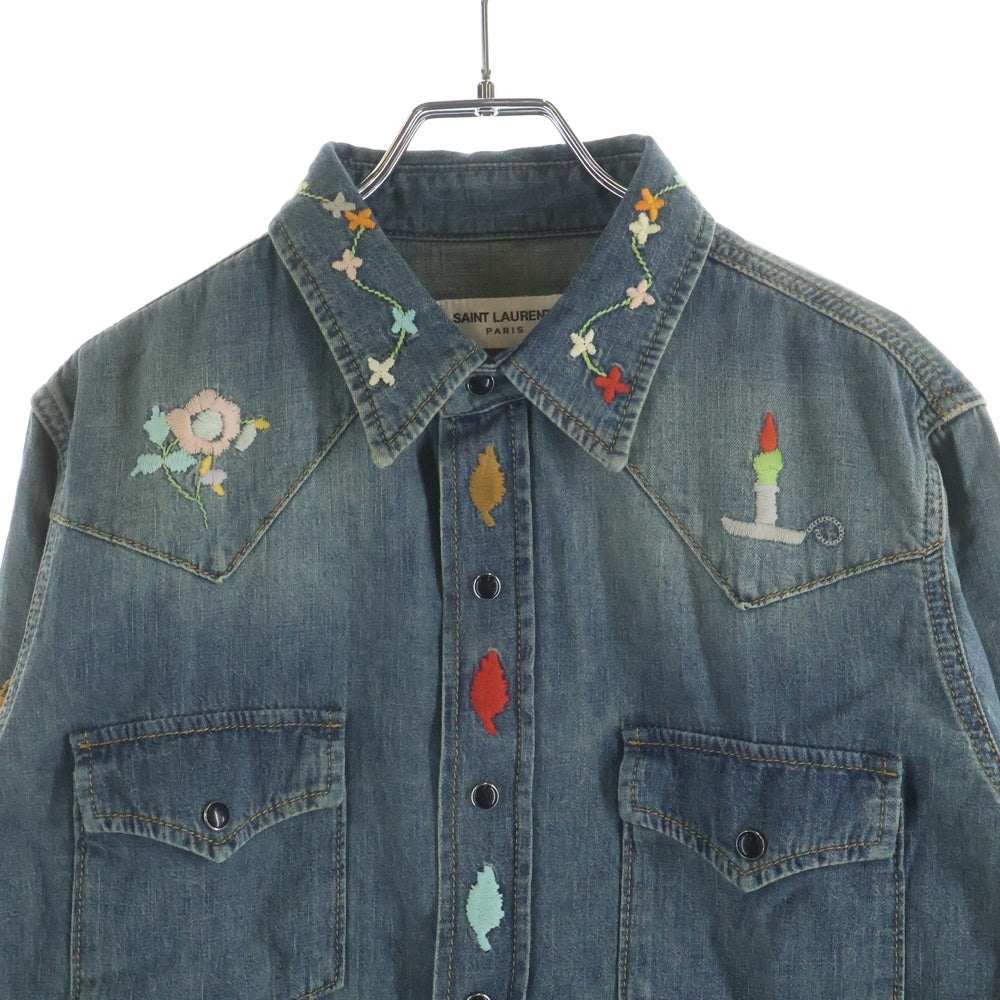 SAINT LAURENT PARIS(サンローランパリ) 19SS 花柄刺繍 長袖デニムシャツ インディゴ 530376 YK880