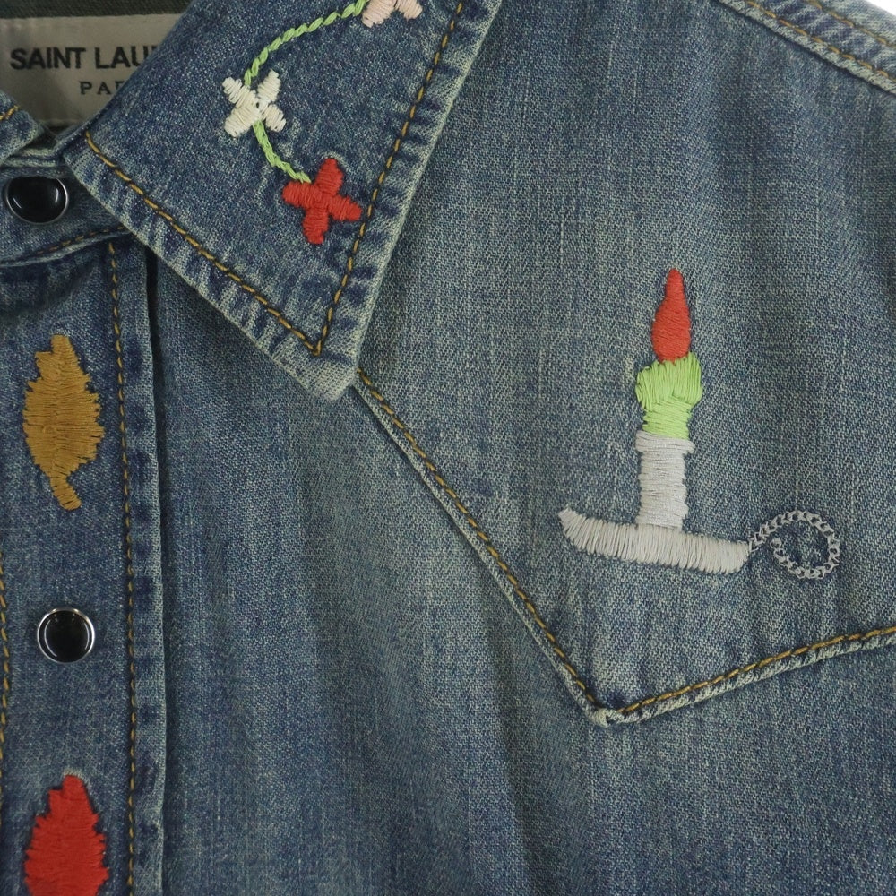 SAINT LAURENT PARIS(サンローランパリ) 19SS 花柄刺繍 長袖デニムシャツ インディゴ 530376 YK880