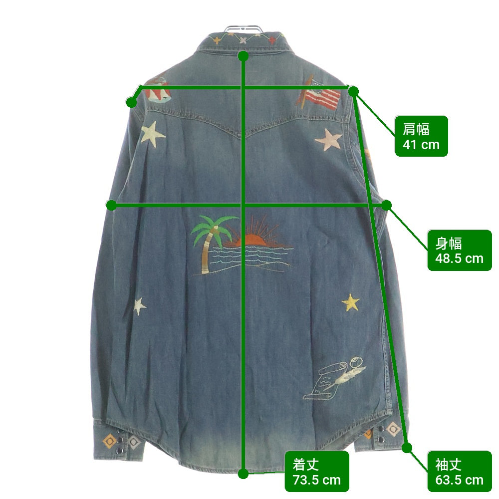 SAINT LAURENT PARIS(サンローランパリ) 19SS 花柄刺繍 長袖デニムシャツ インディゴ 530376 YK880