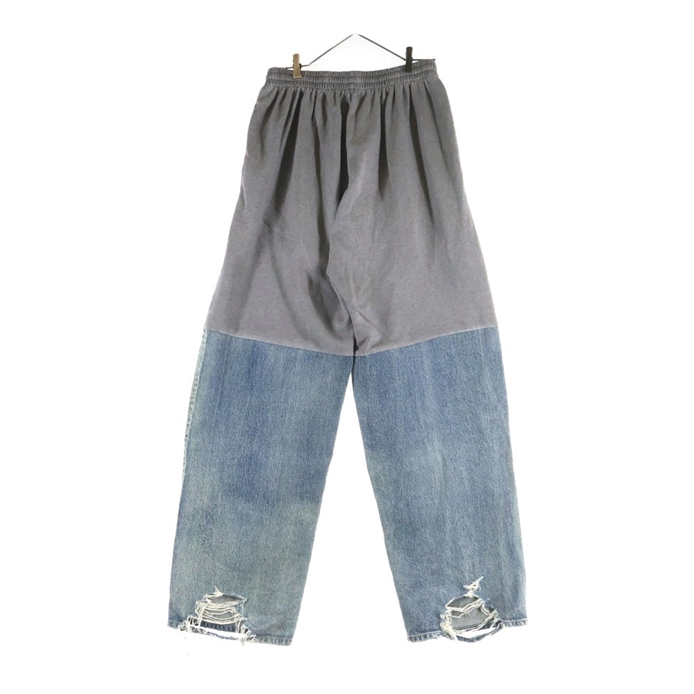 BALENCIAGA(バレンシアガ) 23AW PATCHED SWEAT PANT スウェット切り替えオーバーデニムパンツ 745264 TNW01 グレー/インディゴ